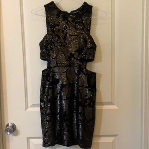 All Black Sequin & Velvet Cut Out Party Dress